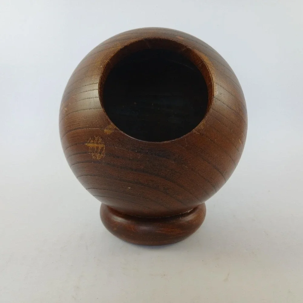 MCM Vtg Enesco Wooden Orb Nut Bowl Serving Dish Pencil Holder Made In Japan READ